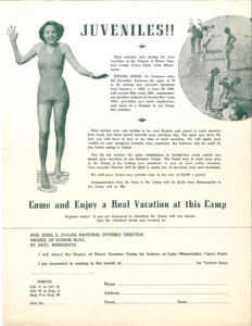 1930s poster advertising Degree of Honor Summer Camp.