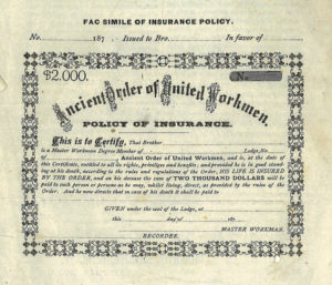 Blank AOUW insurance certificate from the 1870s.