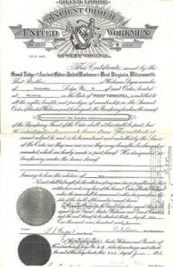1908 AOUW insurance certificate