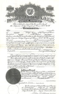 A Degree of Honor life insurance policy dated December 1909 - a year before Degree of Honor severed ties from the AOUW.
